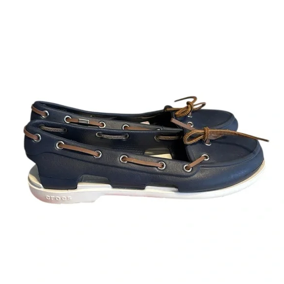 CROCS Women's Beach Line Hybrid Boat Shoes 8 Navy White Preppy Nautical Coastal - Picture 2 of 10